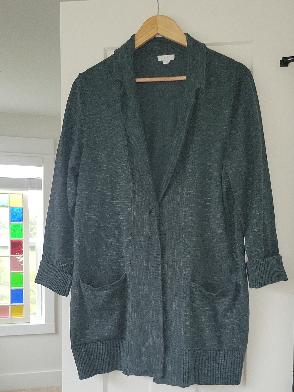 J. Jill Cotton Blend Teal Open-Front Cardigan with Pockets